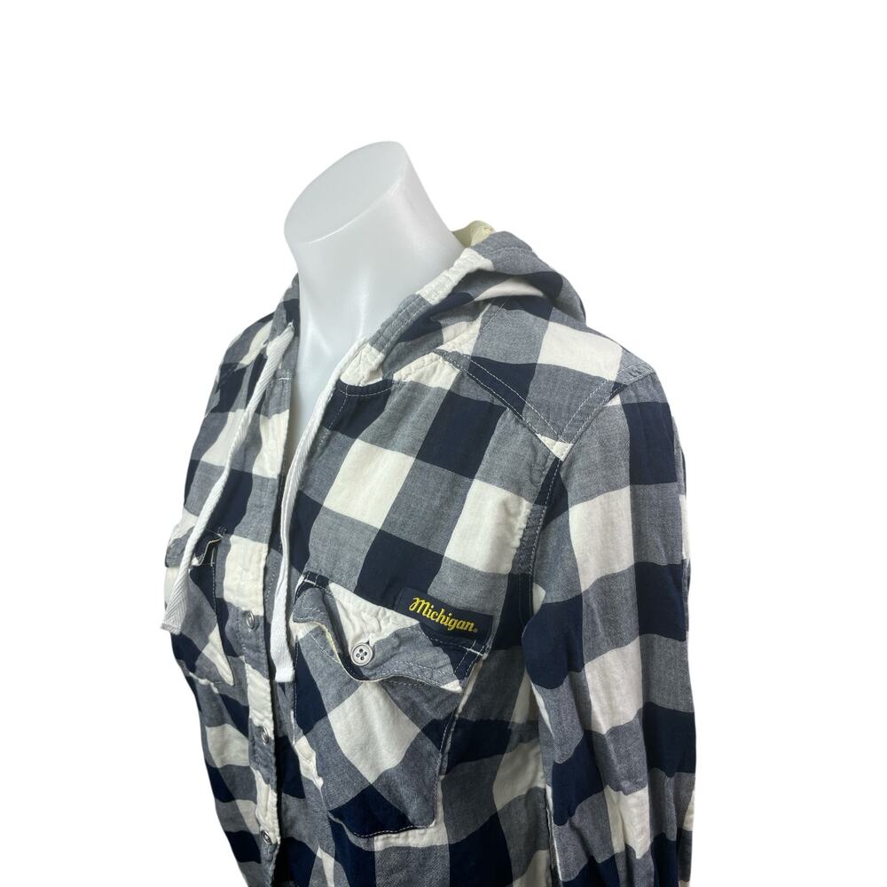 Columbia Womens Blue Plaid Flannel Long Sleeve Hoodie Button Up Shirt Top Size S - Picture 4 of 7